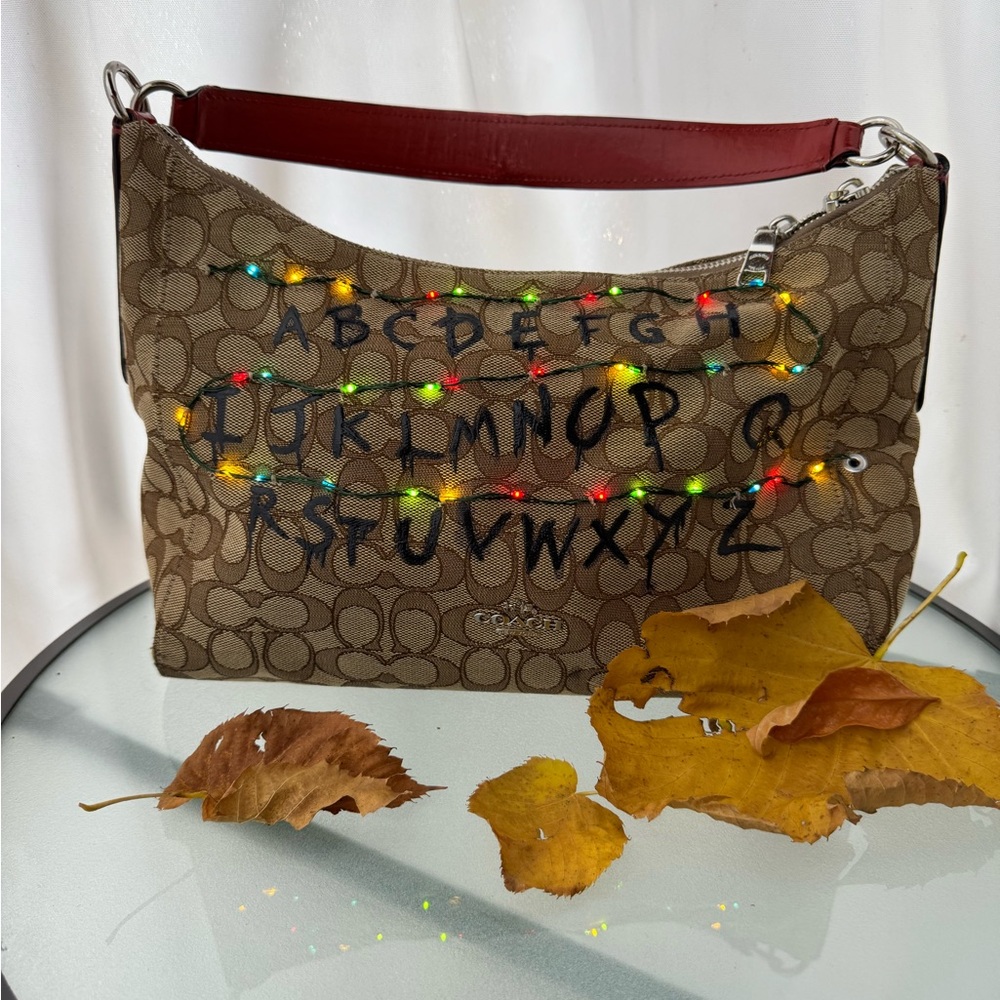 Coach Brown Shoulder Bag with Red Strap